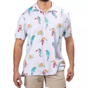 Chubbies The Birds Of Polodise Performance Polo Shirt Medium White Parrot Toucan